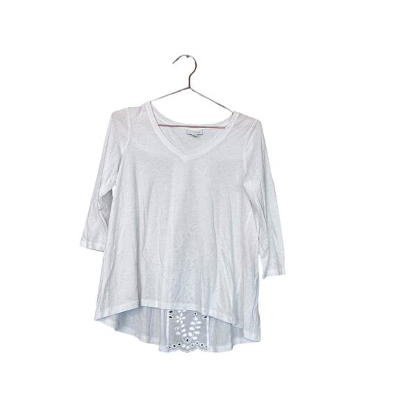 J Jill White Cotton Modal V-Neck Top with Eyelet - XS - Picture 1 of 4